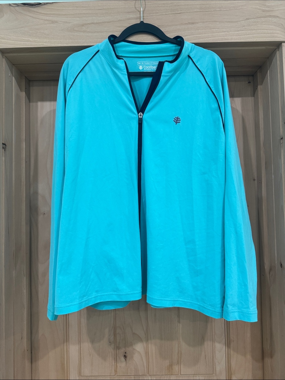 Coolibar Light Aqua Zip Front Sun Shirt with Contrast Trim